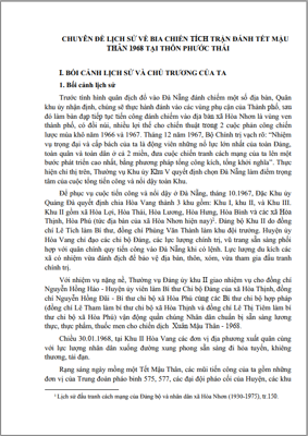 CHUYÊN ĐỀ LỊCH SỬ VỀ BIA CHIẾN TÍCH TRẬN ĐÁNH TẾT MẬU THÂN 1968 TẠI THÔN PHƯỚC THÁI