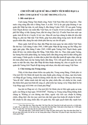 CHUYÊN ĐỀ LỊCH SỬ BIA CHIẾN TÍCH ĐÈO ĐẠI LA