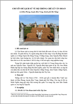 CHUYÊN ĐỀ LỊCH SỬ VỀ MỘ THỐNG CHẾ LÊ VĂN HOAN
