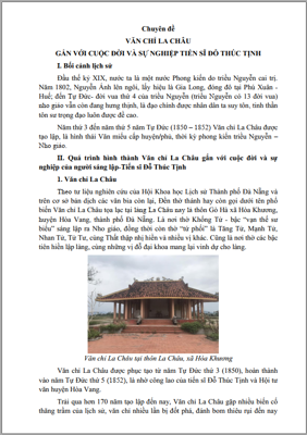 CHUYÊN ĐỀ VĂN CHỈ LA CHÂU GẮN VỚI CUỘC ĐỜI VÀ SỰ NGHIỆP TIẾN SĨ ĐỖ THÚC TỊNH
